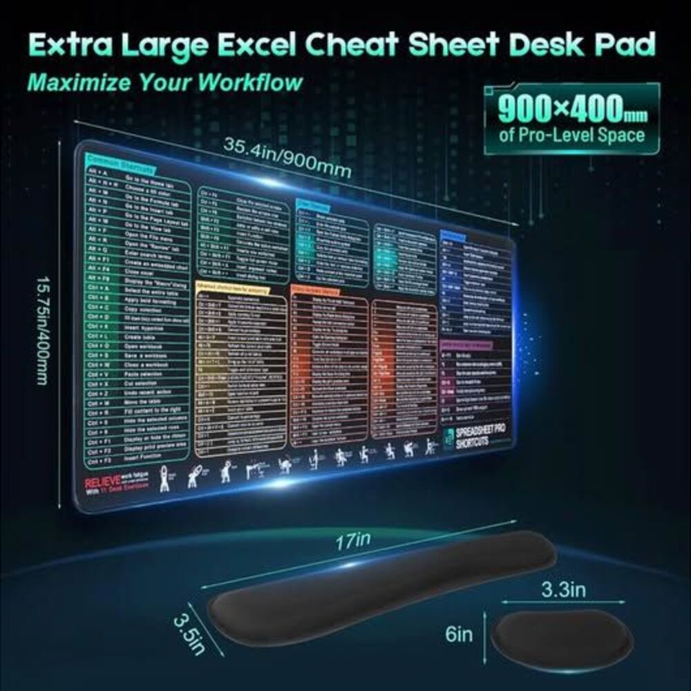 3 Piece - Excel Cheat Sheet Desk Set